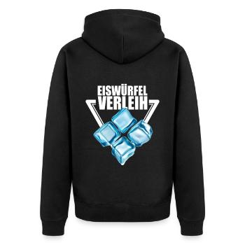 Eiswürfel Verleih - Unisex Premium Bio Zip Hoodie - Schwarz - Hinten - Nico (187cm)