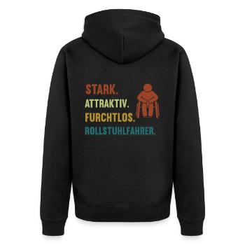 Stark Attraktiv Furchtlos Rollstuhlfahrer Rolli - Unisex Premium Bio Zip Hoodie - Schwarz - Hinten - Nico (187cm)