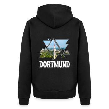 Dortmund Deutschland Stadt Skyline Heimat Liebe - Unisex Premium Bio Zip Hoodie - Schwarz - Hinten - Nico (187cm)