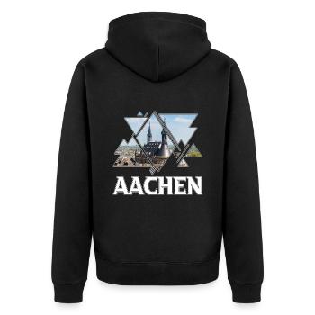 Aachen Deutschland Stadt Skyline Heimat Liebe - Unisex Premium Bio Zip Hoodie - Schwarz - Hinten - Nico (187cm)