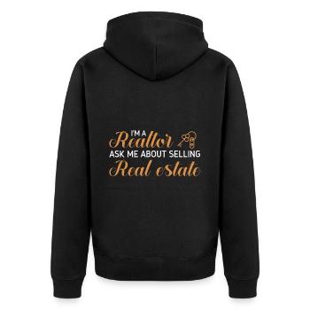 Immobilienmakler Makler Beruf Immobilien - Unisex Premium Bio Zip Hoodie - Schwarz - Hinten - Nico (187cm)