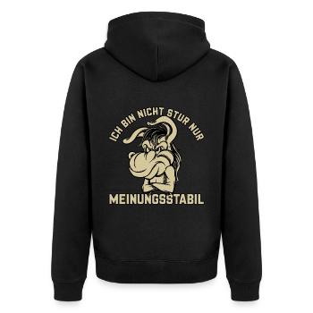 Ich bin nicht stur - nur meinungsstabil Esel - Unisex Premium Bio Zip Hoodie - Schwarz - Hinten - Nico (187cm)