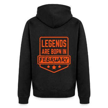Legends are born in February - Unisex Premium Bio Zip Hoodie - Schwarz - Hinten - Nico (187cm)