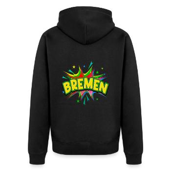 Brême, Allemagne, Ville, Pop Art, Bande dessinée - Veste à capuche bio Premium Unisexe - noir - Dos - Nico (187cm)