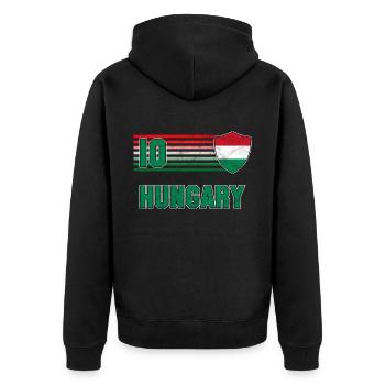 Hungary Football Team - Unisex Premium Organic Zip Hoodie - black - Back - Nico (187cm)