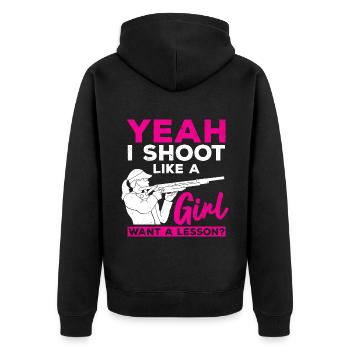 Clay pigeon shooting - Unisex Premium Organic Zip Hoodie - black - Back - Nico (187cm)