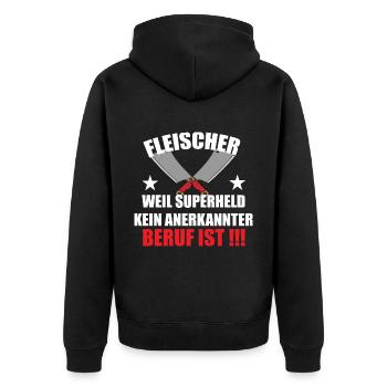Fleischer Metzger Zerleger Schlachter - Unisex Premium Bio Zip Hoodie - Schwarz - Hinten - Nico (187cm)