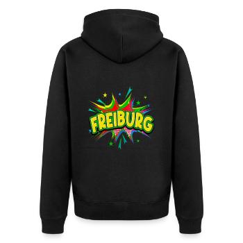 Fribourg Allemagne Ville Pop Art Bande dessinée - Veste à capuche bio Premium Unisexe - noir - Dos - Nico (187cm)
