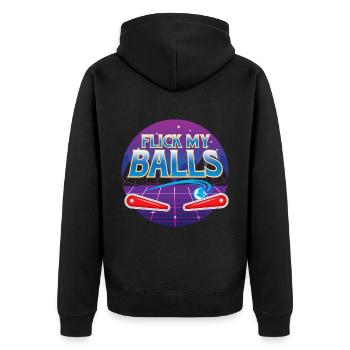 Flick My Balls - Flipper - Unisex Premium Bio Zip Hoodie - Schwarz - Hinten - Nico (187cm)