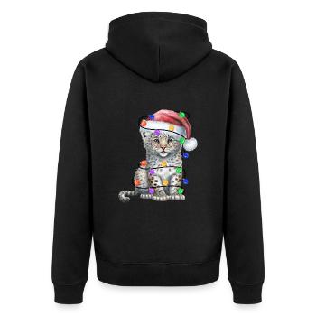 Léopard avec chapeau de Noël et lumières - Veste à capuche bio Premium Unisexe - noir - Dos - Nico (187cm)