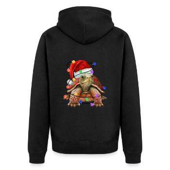 Tortue avec chapeau de Noël et lumières - Veste à capuche bio Premium Unisexe - noir - Dos - Nico (187cm)