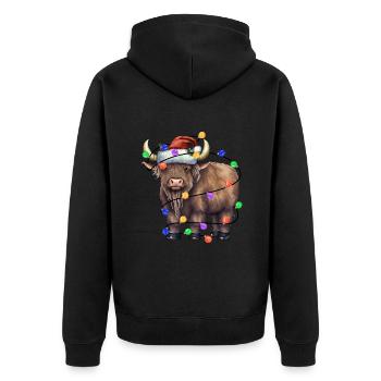 Vache avec chapeau de Noël et lumières - Veste à capuche bio Premium Unisexe - noir - Dos - Nico (187cm)