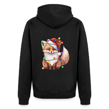 Fuchs mit Weihnachtmütze und Lichter - Unisex Premium Bio Zip Hoodie - Schwarz - Hinten - Nico (187cm)