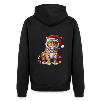 Tigre avec chapeau de Noël et lumières - Veste à capuche bio Premium Unisexe - noir - Dos - Nico (187cm)