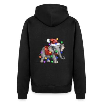 Elephant with Christmas hat and lights - Unisex Premium Organic Zip Hoodie - black - Back - Nico (187cm)
