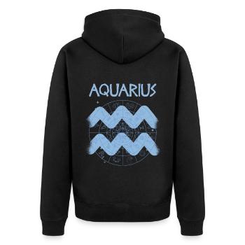 Sternzeichen Aquarius Wassermann Geschenk - Unisex Premium Bio Zip Hoodie - Schwarz - Hinten - Nico (187cm)