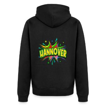 Hanovre Allemagne Ville Pop Art Bande dessinée - Veste à capuche bio Premium Unisexe - noir - Dos - Nico (187cm)