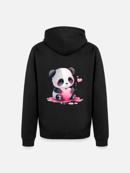 Panda Cadeau Saint-Valentin - Veste à capuche bio Premium Unisexe - noir