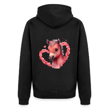 Pony Valentinstag Geschenk - Unisex Premium Bio Zip Hoodie - Schwarz - Hinten - Nico (187cm)