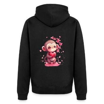 Affe Valentinstag Geschenk - Unisex Premium Bio Zip Hoodie - Schwarz - Hinten - Nico (187cm)