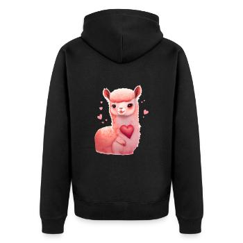 Lama Valentinstag Geschenk - Unisex Premium Bio Zip Hoodie - Schwarz - Hinten - Nico (187cm)