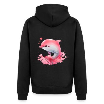 Delfin Valentinstag Geschenk - Unisex Premium Bio Zip Hoodie - Schwarz - Hinten - Nico (187cm)