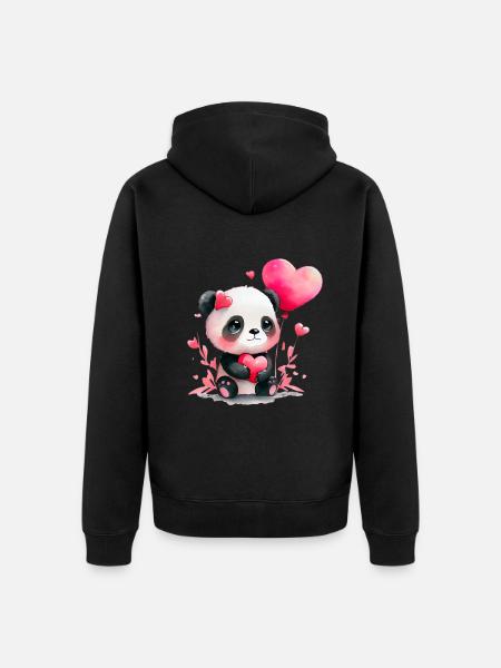 Panda Bear Cadeau de Saint-Valentin - Veste à capuche bio Premium Unisexe - noir