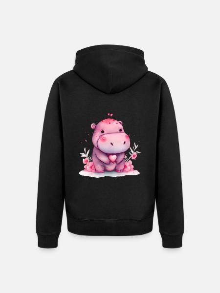 Hippo Valentine's Day Gift - Unisex Premium Organic Zip Hoodie - black