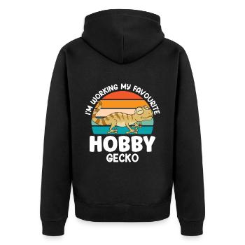 I'm working my favourite hobby Gecko - Unisex Premium Bio Zip Hoodie - Schwarz - Hinten - Nico (187cm)