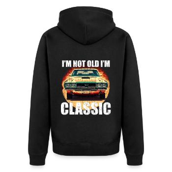"I'm Not Old, I'm Classic - Muscle Car T-Shirt for - Unisex Premium Organic Zip Hoodie - black - Back - Nico (187cm)
