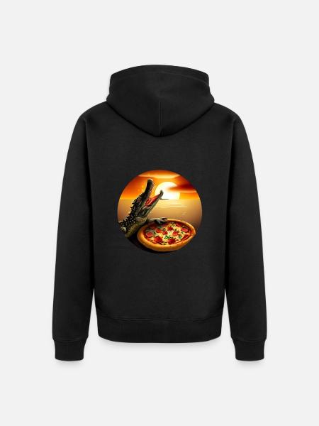Sunset with pizza crocodile - Unisex Premium Organic Zip Hoodie - black