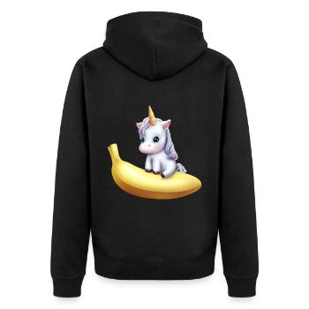 Einhorn auf Banane - Unisex Premium Bio Zip Hoodie - Schwarz - Hinten - Nico (187cm)