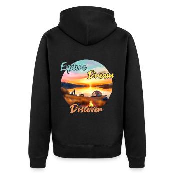 Camping Aventure Explorer Dream Discover - Veste à capuche bio Premium Unisexe - noir - Dos - Nico (187cm)