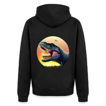 Cheeseburger Dinosauerier - Unisex Premium Bio Zip Hoodie - Schwarz - Hinten - Nico (187cm)