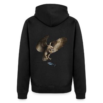 The fish-catching owl - Unisex Premium Organic Zip Hoodie - black - Back - Nico (187cm)