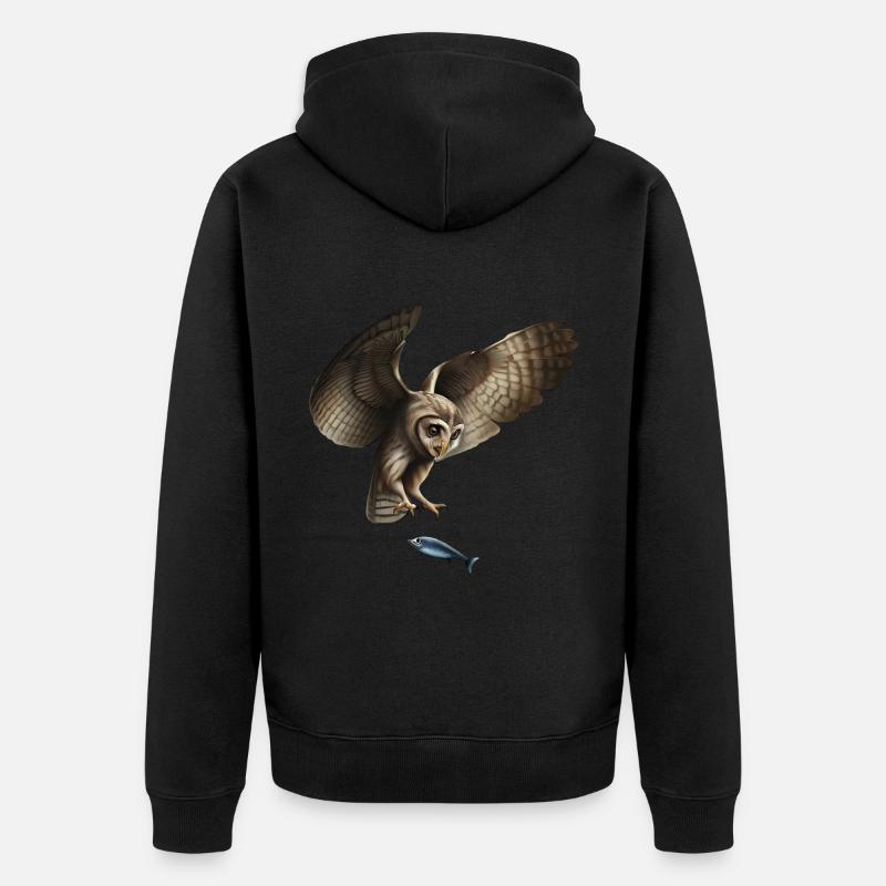 Die fischfangende Eule - Unisex Premium Bio Zip Hoodie - Schwarz