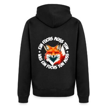 Ein Fuchs muss tun was ein Fuchs tun muss - Unisex Premium Bio Zip Hoodie - Schwarz - Hinten - Nico (187cm)