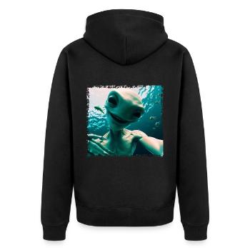 Alien Selfie - Unterwasserabenteuer - Unisex Premium Bio Zip Hoodie - Schwarz - Hinten - Nico (187cm)