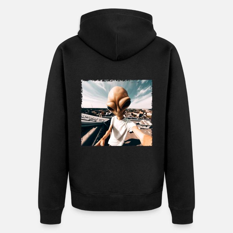 Alien Rooftop Selfie - Veste à capuche bio Premium Unisexe - noir