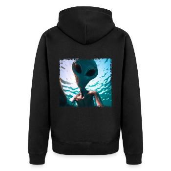 Alien Selfie - Unterwasserabenteuer - Unisex Premium Bio Zip Hoodie - Schwarz - Hinten - Nico (187cm)