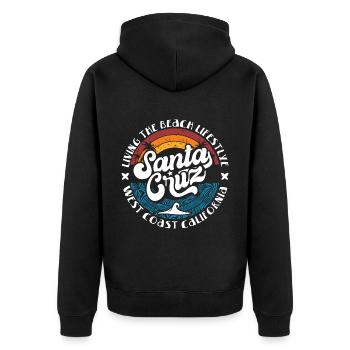 Santa Cruz California vintage retro Surfing Stadt - Unisex Premium Bio Zip Hoodie - Schwarz - Hinten - Nico (187cm)