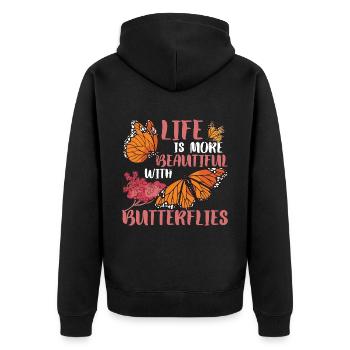 Life Is More Beautiful With Butterflies - Unisex Premium Organic Zip Hoodie - black - Back - Nico (187cm)