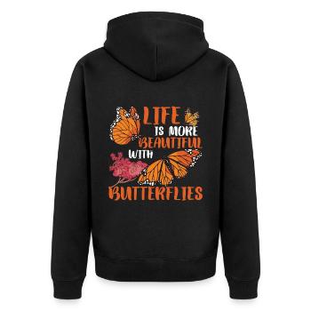 Schmetterling Monarch Geschenk - Unisex Premium Bio Zip Hoodie - Schwarz - Hinten - Nico (187cm)