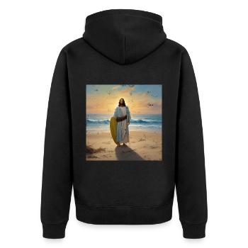 Vintage Jesus Surfer - Unisex Premium Organic Zip Hoodie - black - Back - Nico (187cm)