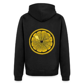 Zitrone für einen Zitronen Liebhaber - Unisex Premium Bio Zip Hoodie - Schwarz - Hinten - Nico (187cm)