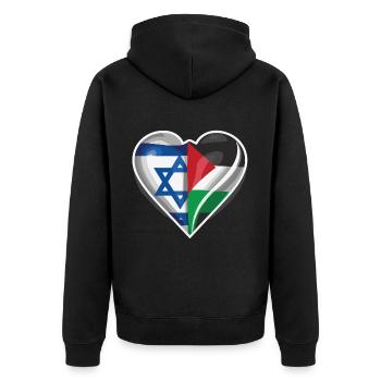 Frieden - Israel und Palästina vereint - Unisex Premium Bio Zip Hoodie - Schwarz - Hinten - Nico (187cm)