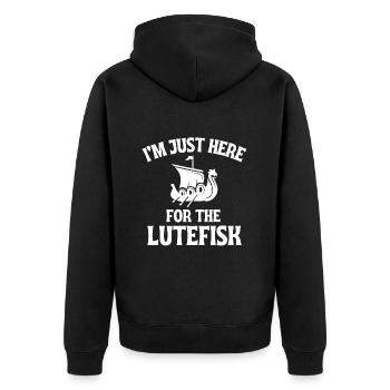 I'm Just Here for the Lutefisk Nordic Lutefisk - Unisex Premium Bio Zip Hoodie - Schwarz - Hinten - Nico (187cm)