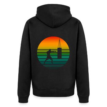 Boxen Vintage Boxsport Kampfsport - Unisex Premium Bio Zip Hoodie - Schwarz - Hinten - Nico (187cm)