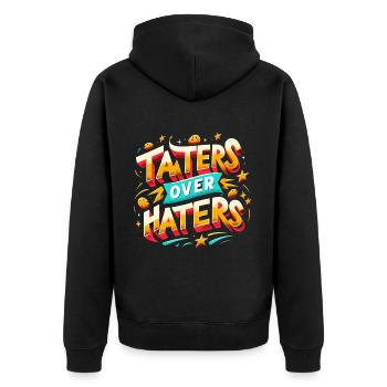 taters over haters 12 - Unisex Premium Bio Zip Hoodie - Schwarz - Hinten - Nico (187cm)