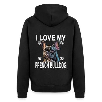Ich liebe meine Französische Bulldogge - Unisex Premium Bio Zip Hoodie - Schwarz - Hinten - Nico (187cm)